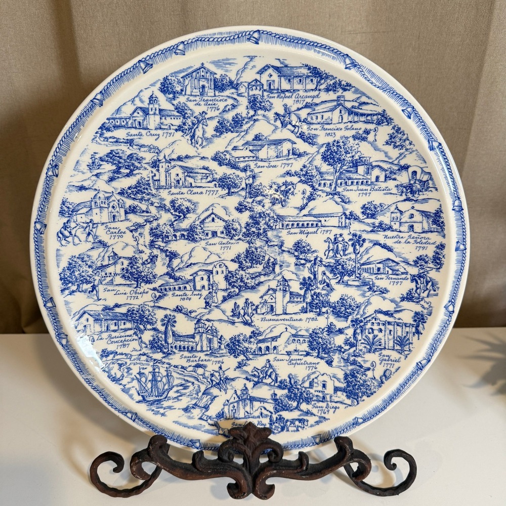 Vernon Kilns El Camino Real California Missions Plate Annette Honeywell Blue